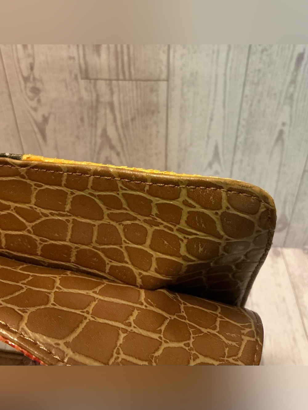 Nine West Multicolor Faux Snake Print Patchwork Clutch with Gold Accents - Picture 10 of 12